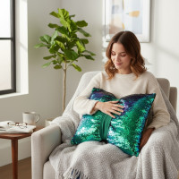 Dekorační polštář GLAM SHINE 40x40 cm - odstíny zelené/černý