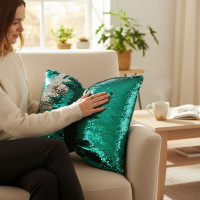 Dekorační polštář GLAM SHINE 40x40 cm - zelený/stříbrný