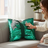 Dekorační polštář GLAM SHINE 40x40 cm - zelený/stříbrný