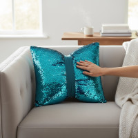 Dekorační polštář GLAM SHINE 40x40 cm - tyrkysový/stříbrný