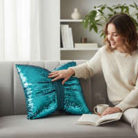 Dekorační polštář GLAM SHINE 40x40 cm - tyrkysový/stříbrný