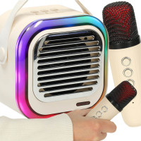 Sada karaoke reproduktoru Bluetooth + 2 mikrofony - krémový Sada karaoke reproduktoru Bluetooth + 2 mikrofony - krémový