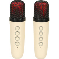 Sada karaoke reproduktoru Bluetooth + 2 mikrofony - krémový