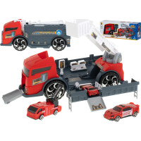 Transportér TIR 2v1 parkovací garáž hasiči + 3 auta - červená