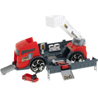 Transportér TIR 2v1 parkovací garáž hasiči + 3 auta - červená