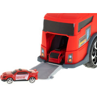 Transportér TIR 2v1 parkovací garáž hasiči + 3 auta - červená