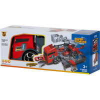 Transportér TIR 2v1 parkovací garáž hasiči + 3 auta - červená