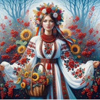 NORIMPEX Diamantové malování Slovanská dívka s květinách 30x40cm