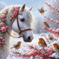 NORIMPEX Diamantové malování Kůň v zimě 30x40cm