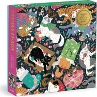 GALISON Metalické čtvercové puzzle Kočičí vánoční chaos 500 dílků