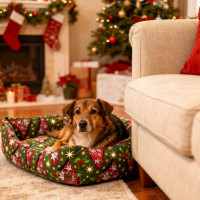 Pelíšek pro psy/kočky s vánočním motivem 70x60 cm - Stromečky