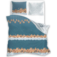 Bavlněné povlečení SCANDIC Perníkové městečko - modré/bílé - 160x200 cm