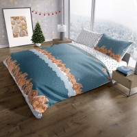 Bavlněné povlečení SCANDIC Perníkové městečko - modré/bílé - 160x200 cm