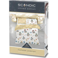 Bavlněné povlečení SCANDIC Tučňáci s dárečky - bílé/béžové - 220x200 cm