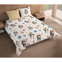 Bavlněné povlečení SCANDIC Tučňáci s dárečky - bílé/béžové - 220x200 cm