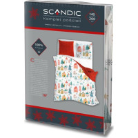 Bavlněné povlečení SCANDIC Zimní vesnička - bílé/červené - 140x200 cm