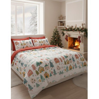 Bavlněné povlečení SCANDIC Zimní vesnička - bílé/červené - 140x200 cm