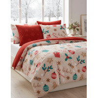 Bavlněné povlečení SCANDIC Vánoční motiv - béžové/červené - 140x200 cm