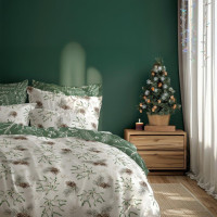 Bavlněné povlečení SCANDIC Jmelí a větvičky - bílé/zelené - 140x200 cm