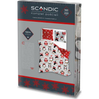 Bavlněné povlečení SCANDIC Tučňáci - šedé/červené - 160x200 cm