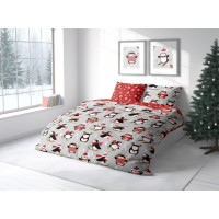 Bavlněné povlečení SCANDIC Tučňáci - šedé/červené - 160x200 cm