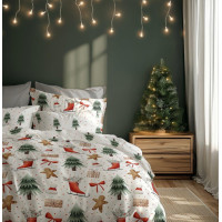 Bavlněné povlečení SCANDIC Perníčky a zimní les - bílé - 160x200 cm
