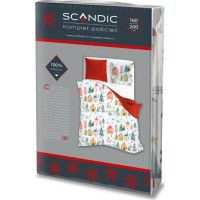 Bavlněné povlečení SCANDIC Zimní vesnička - bílé/červené - 160x200 cm