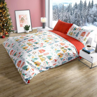 Bavlněné povlečení SCANDIC Zimní vesnička - bílé/červené - 160x200 cm