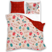 Bavlněné povlečení SCANDIC Vánoční motiv - béžové/červené - 160x200 cm