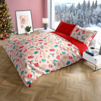 Bavlněné povlečení SCANDIC Vánoční motiv - béžové/červené - 160x200 cm