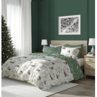 Bavlněné povlečení SCANDIC Jmelí a větvičky - bílé/zelené - 160x200 cm