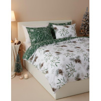 Bavlněné povlečení SCANDIC Jmelí a větvičky - bílé/zelené - 160x200 cm