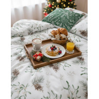 Bavlněné povlečení SCANDIC Jmelí a větvičky - bílé/zelené - 160x200 cm