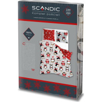 Bavlněné povlečení SCANDIC Tučňáci - šedé/červené - 220x200 cm