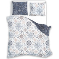 Bavlněné povlečení SCANDIC Vločky - bílé/modré - 220x200 cm