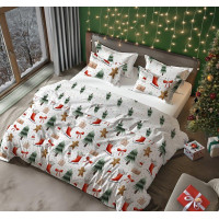 Bavlněné povlečení SCANDIC Perníčky a zimní les - bílé - 220x200 cm