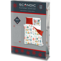 Bavlněné povlečení SCANDIC Zimní vesnička - bílé/červené - 220x200 cm