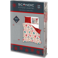 Bavlněné povlečení SCANDIC Vánoční motiv - béžové/červené - 220x200 cm