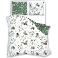 Bavlněné povlečení SCANDIC Jmelí a větvičky - bílé/zelené - 220x200 cm