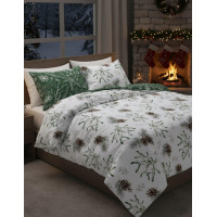 Bavlněné povlečení SCANDIC Jmelí a větvičky - bílé/zelené - 220x200 cm