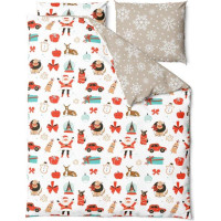 Ložní povlečení z mikrovlákna HOLLY JOLLY Vánoční motivy - bílé/béžové - 160x200 cm