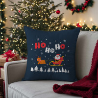Vánoční povlak na polštář HOLLY JOLLY Santa 45x45 cm - tmavě modrý
