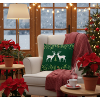 Vánoční povlak na polštář HOLLY JOLLY Jeleni 45x45 cm - zelený