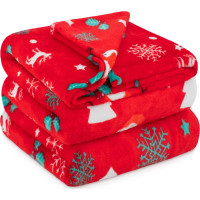Vánoční deka SNĚHULÁK 130x160 cm - červená