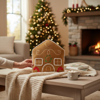 Tvarovaný polštář PERNÍKOVÝ DOMEČEK - 35x25 cm