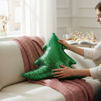 Tvarovaný polštář GLITTER TREE Stromeček - 40 cm - zelený