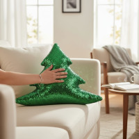 Tvarovaný polštář GLITTER TREE Stromeček - 40 cm - zelený