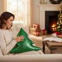 Tvarovaný polštář GLITTER TREE Stromeček - 40 cm - zelený