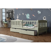 Dětská postel z masivu borovice BEN se šuplíky - 190x90 cm - OLIVOVĚ ZELENÁ