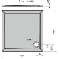 Polysan AURA sprchová vanička z litého mramoru, čtverec 70x70cm, bílá 41651